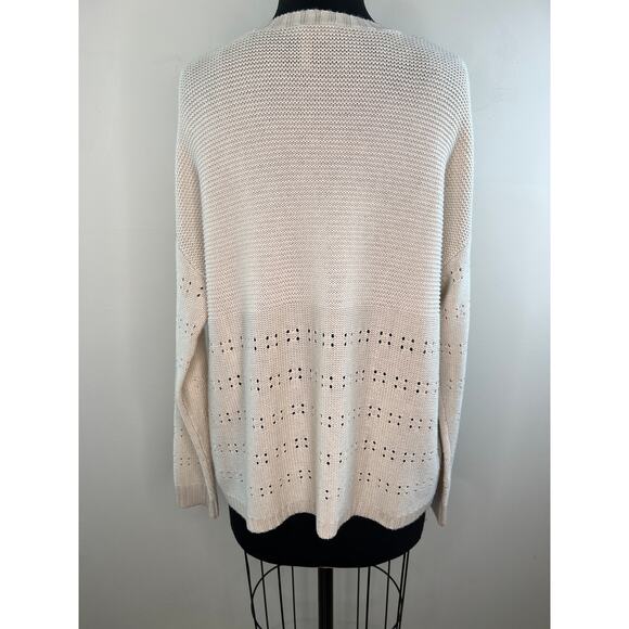 Manoukian Ivory V-Neck Relaxed Fit Long Sleeve Knit Top Sweater Medium Large M/L - Picture 6 of 9
